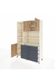 Hyperion Dolap 8 Raflı 4 Çekmeceli 3 Kapaklı 132x44x195 Aytaşı-Çam/Antrasit