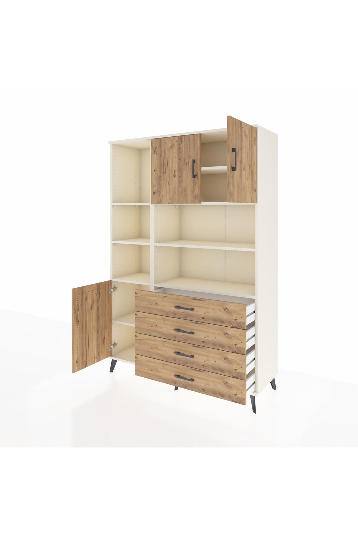 Hyperion Dolap 8 Raflı 4 Çekmeceli 3 Kapaklı 132x44x195 Aytaşı-Çam/Çam