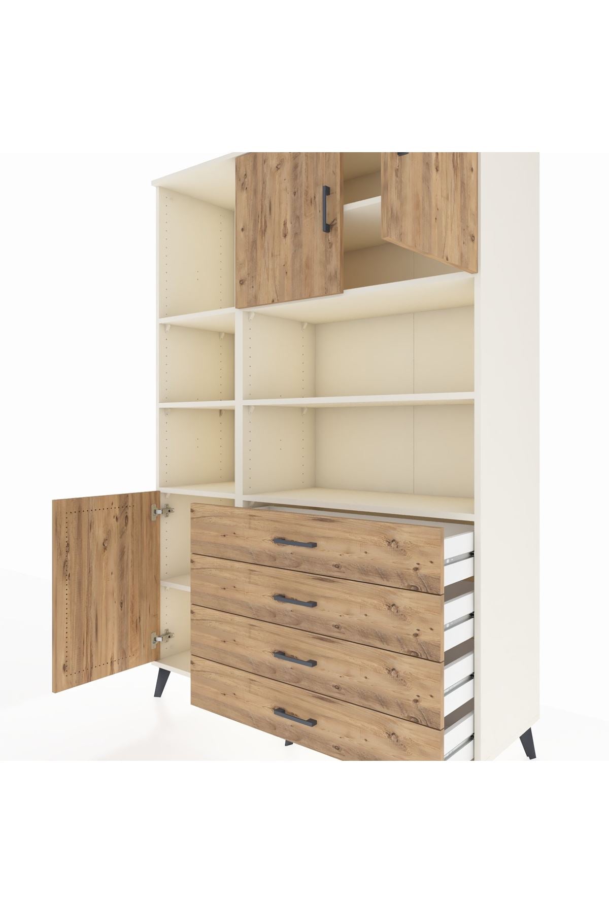 Hyperion Dolap 8 Raflı 4 Çekmeceli 3 Kapaklı 132x44x195 Aytaşı-Çam/Çam