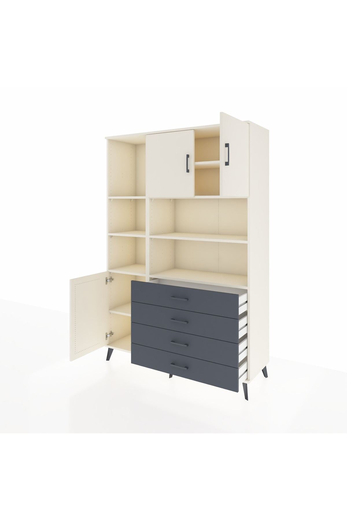 Hyperion Dolap 8 Raflı 4 Çekmeceli 3 Kapaklı 132x44x195 Aytaşı-Aytaşı/Antrasit