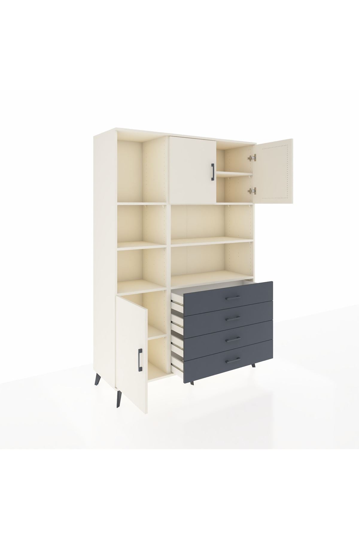 Hyperion Dolap 8 Raflı 4 Çekmeceli 3 Kapaklı 132x44x195 Aytaşı-Aytaşı/Antrasit