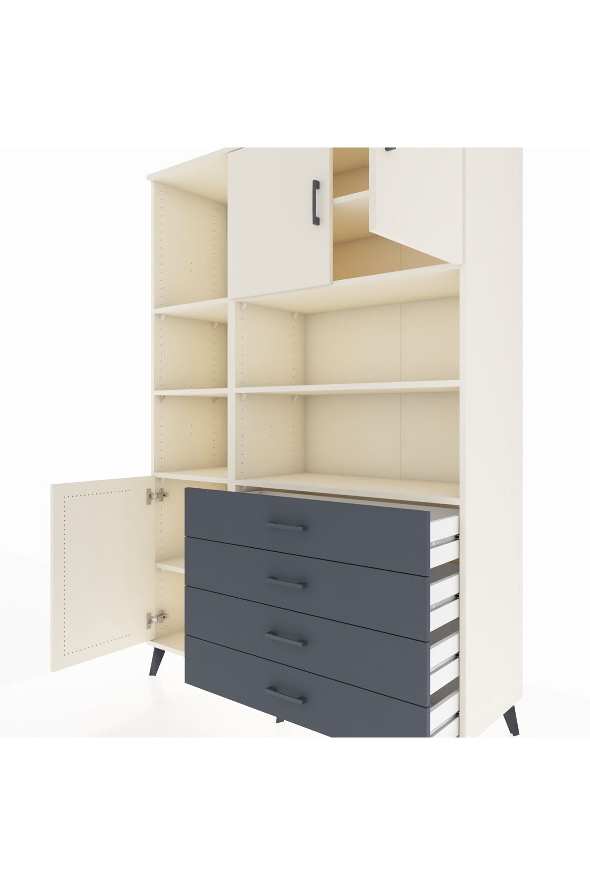 Hyperion Dolap 8 Raflı 4 Çekmeceli 3 Kapaklı 132x44x195 Aytaşı-Aytaşı/Antrasit