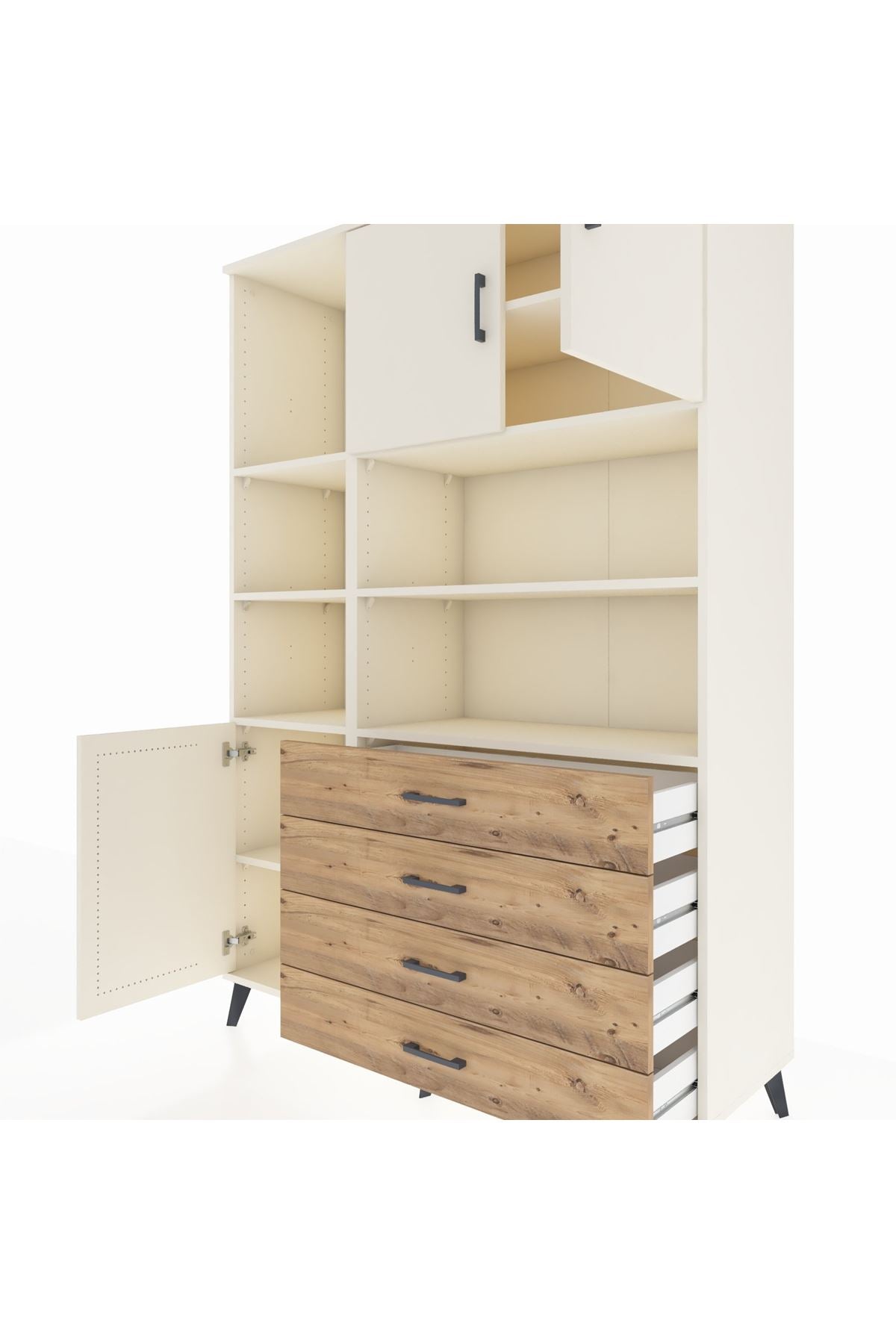 Hyperion Dolap 8 Raflı 4 Çekmeceli 3 Kapaklı 132x44x195 Aytaşı-Aytaşı/Çam