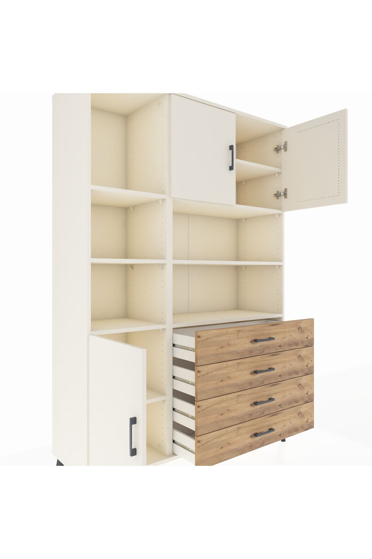 Hyperion Dolap 8 Raflı 4 Çekmeceli 3 Kapaklı 132x44x195 Aytaşı-Aytaşı/Çam