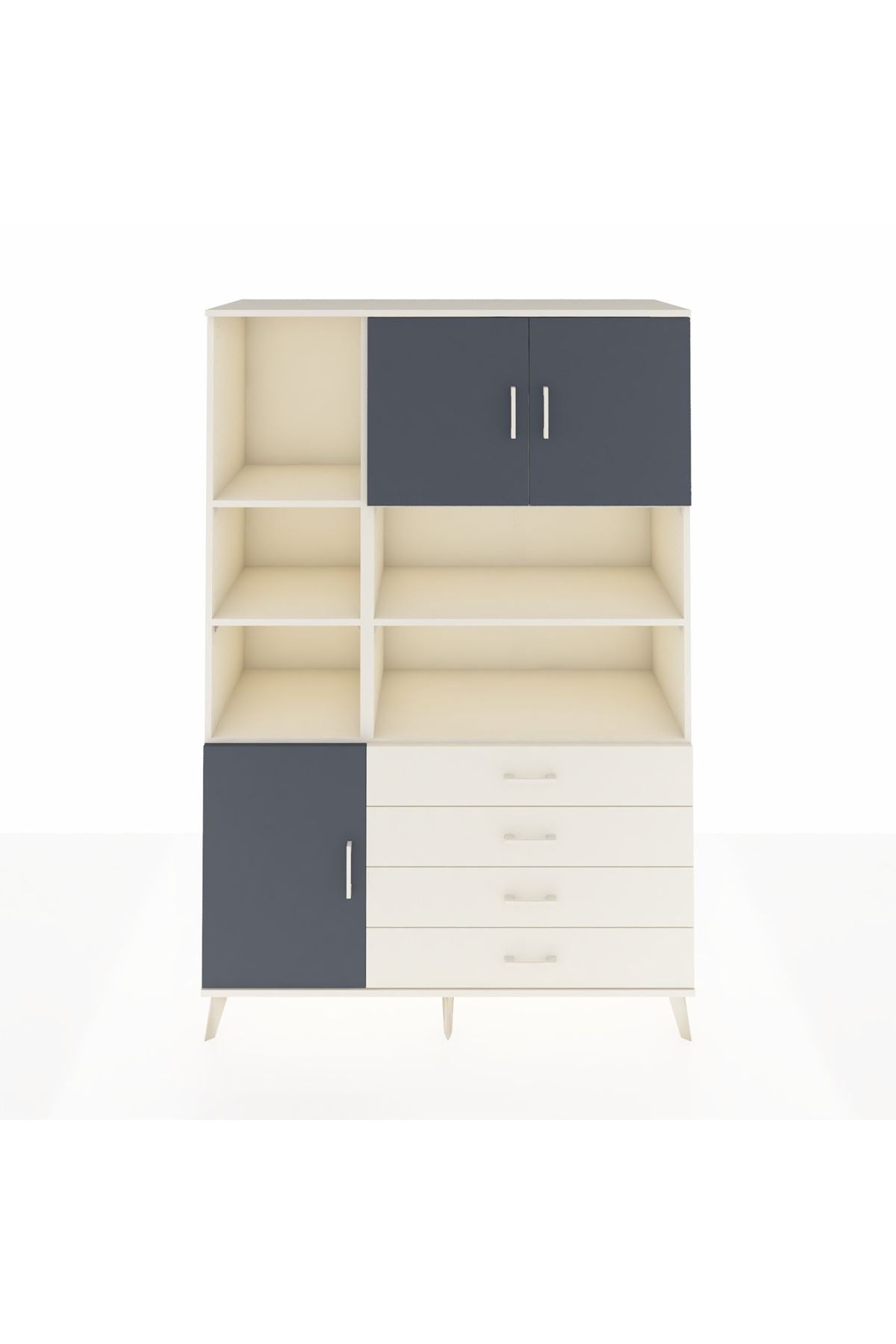 Hyperion Dolap 8 Raflı 4 Çekmeceli 3 Kapaklı 132x44x195 Aytaşı-Antrasit/Aytaşı