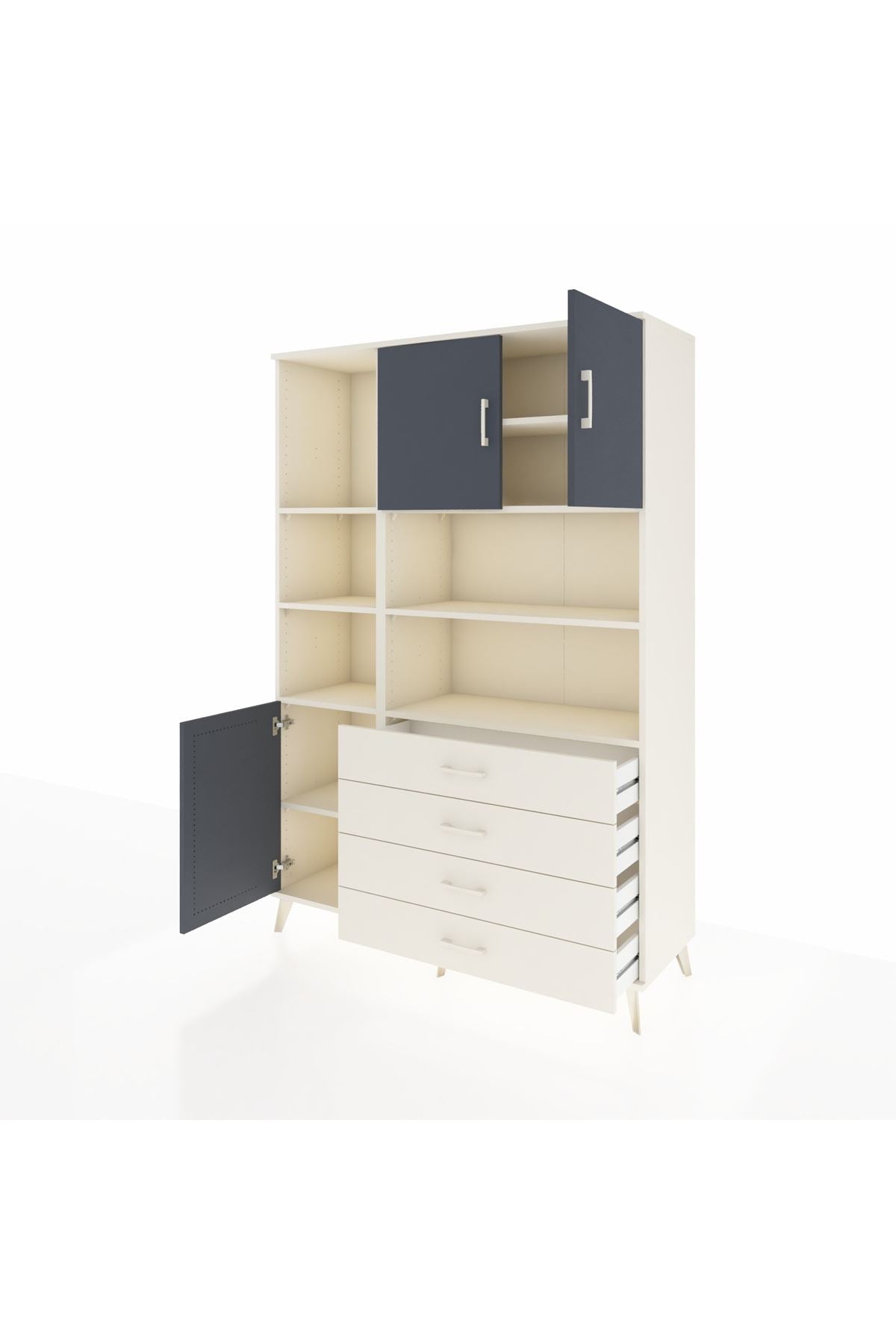 Hyperion Dolap 8 Raflı 4 Çekmeceli 3 Kapaklı 132x44x195 Aytaşı-Antrasit/Aytaşı