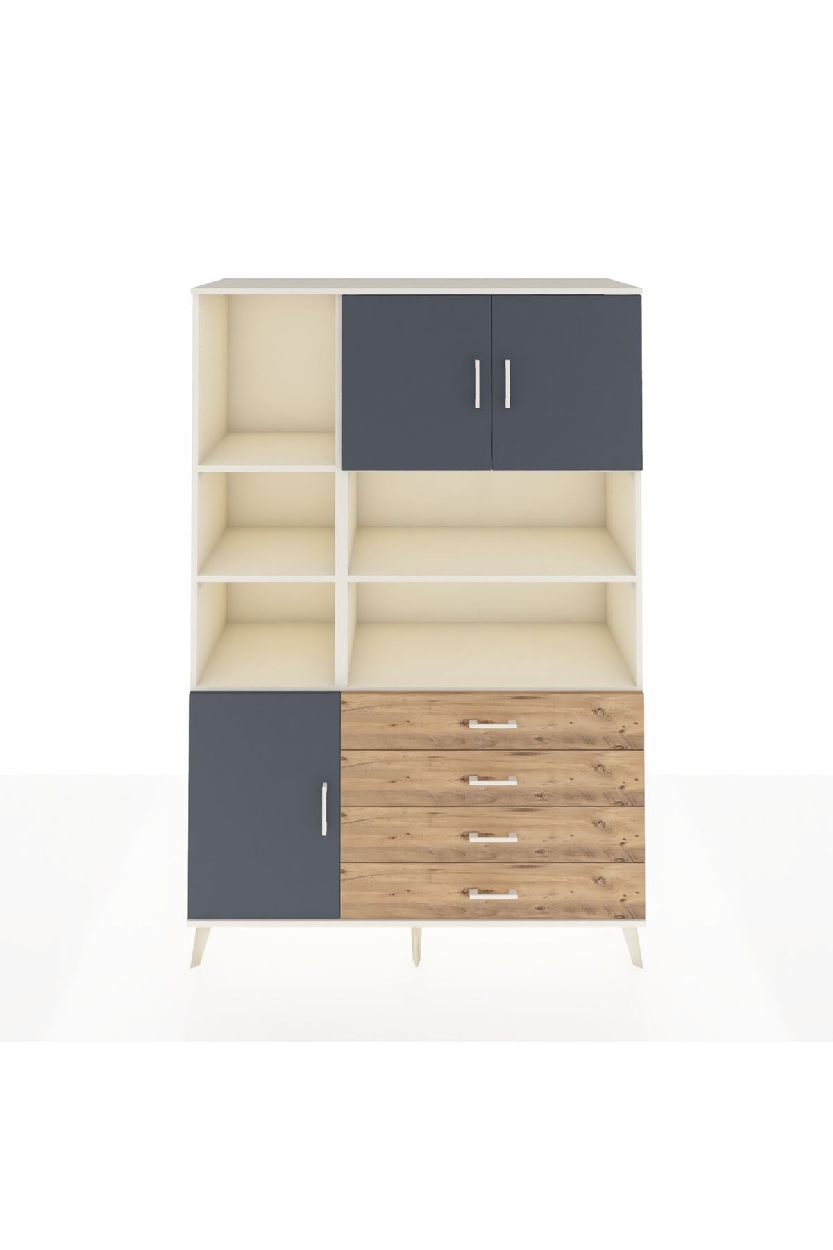 Hyperion Dolap 8 Raflı 4 Çekmeceli 3 Kapaklı 132x44x195 Aytaşı-Antrasit/Çam