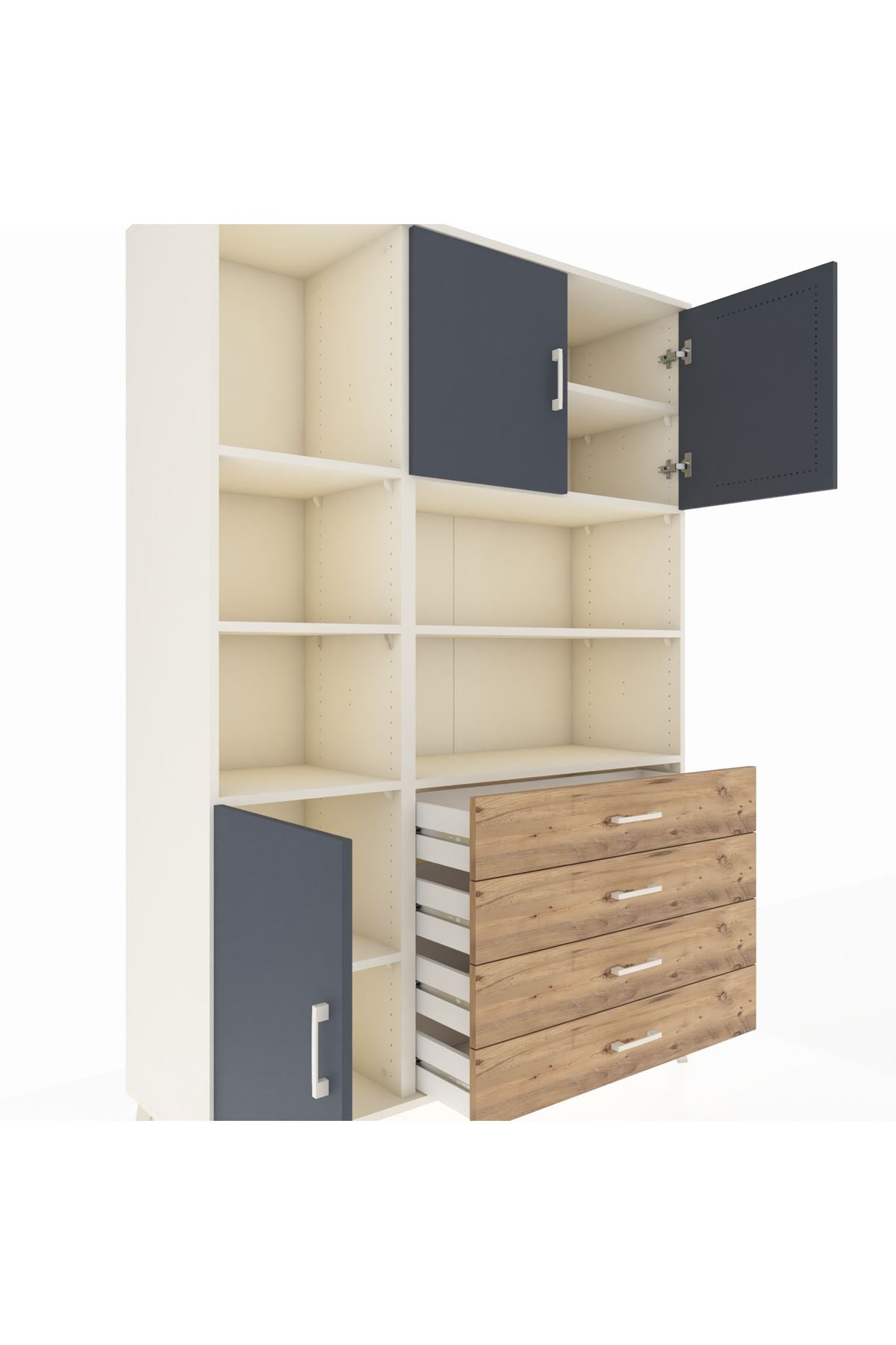 Hyperion Dolap 8 Raflı 4 Çekmeceli 3 Kapaklı 132x44x195 Aytaşı-Antrasit/Çam