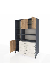 Hyperion Dolap 8 Raflı 4 Çekmeceli 3 Kapaklı 132x44x195 Antrasit-Çam/Aytaşı