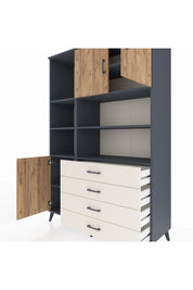 Hyperion Dolap 8 Raflı 4 Çekmeceli 3 Kapaklı 132x44x195 Antrasit-Çam/Aytaşı