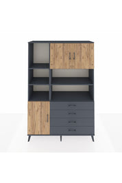 Hyperion Dolap 8 Raflı 4 Çekmeceli 3 Kapaklı 132x44x195 Antrasit-Çam/Antrasit