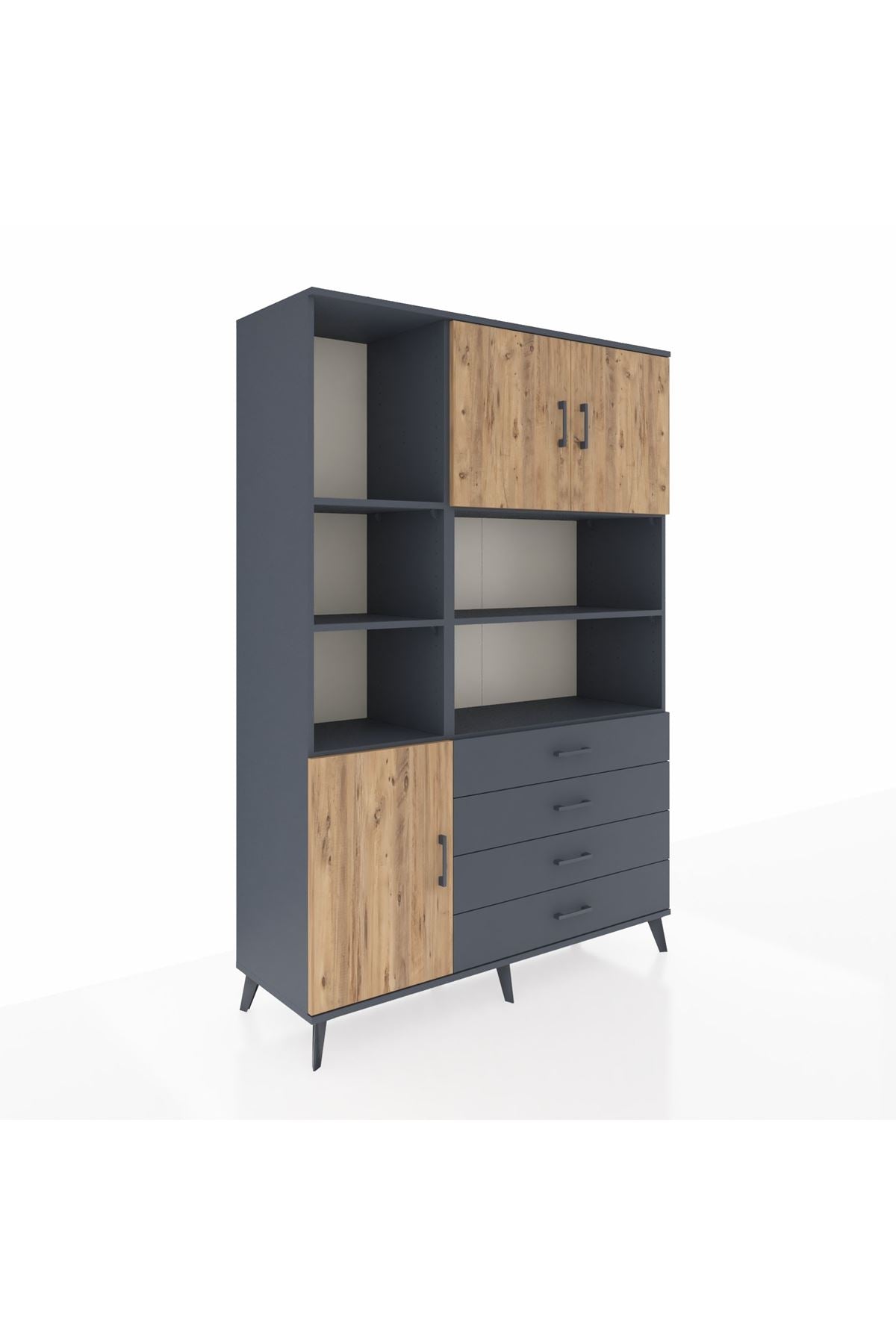 Hyperion Dolap 8 Raflı 4 Çekmeceli 3 Kapaklı 132x44x195 Antrasit-Çam/Antrasit