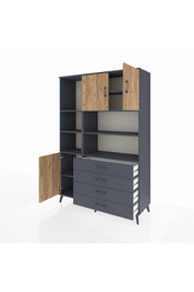Hyperion Dolap 8 Raflı 4 Çekmeceli 3 Kapaklı 132x44x195 Antrasit-Çam/Antrasit