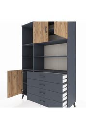 Hyperion Dolap 8 Raflı 4 Çekmeceli 3 Kapaklı 132x44x195 Antrasit-Çam/Antrasit
