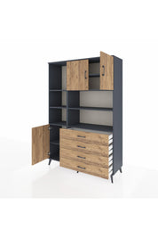 Hyperion Dolap 8 Raflı 4 Çekmeceli 3 Kapaklı 132x44x195 Antrasit-Çam/Çam