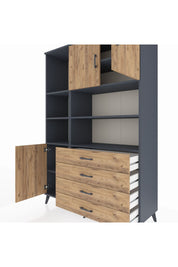Hyperion Dolap 8 Raflı 4 Çekmeceli 3 Kapaklı 132x44x195 Antrasit-Çam/Çam