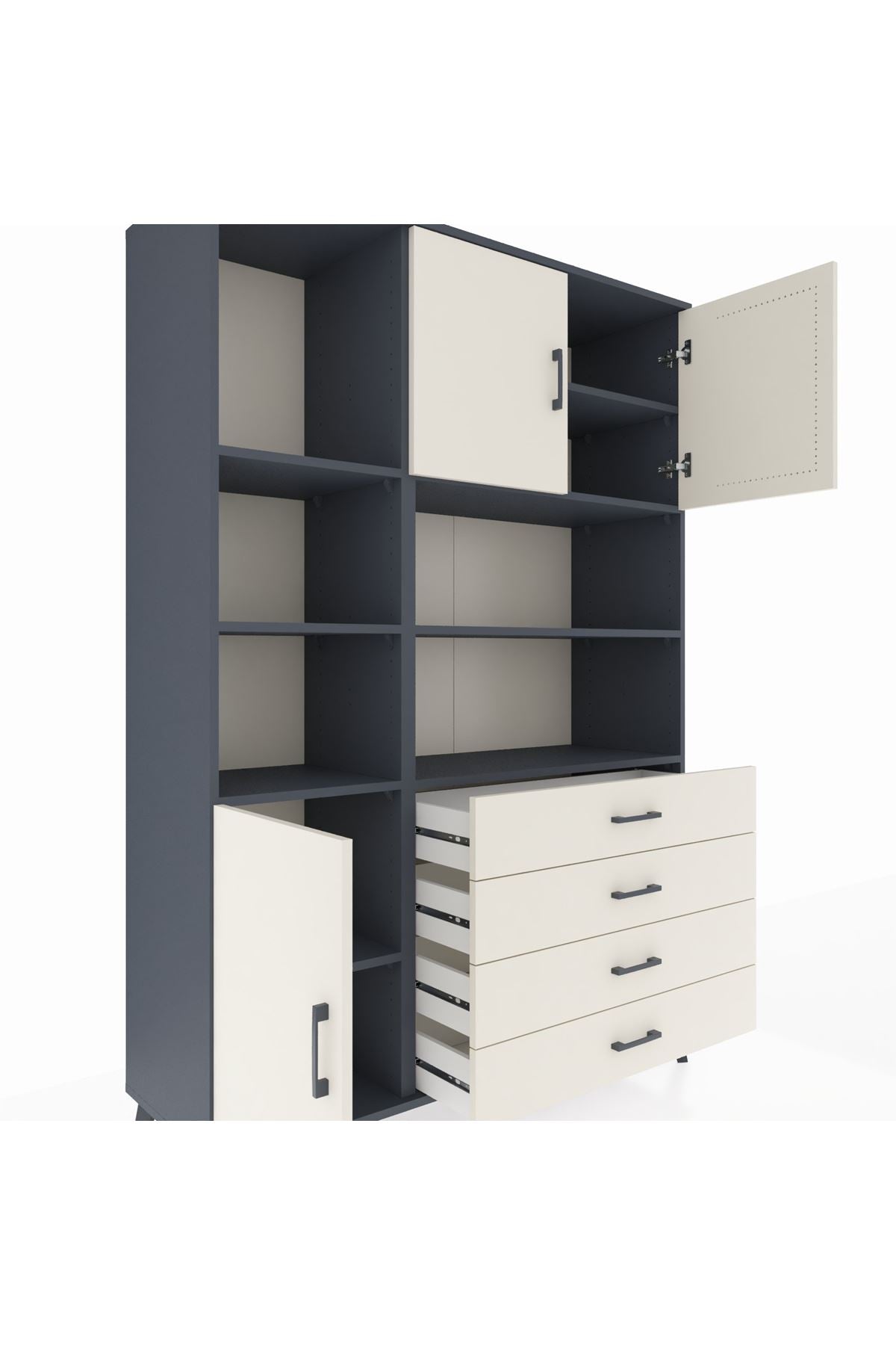 Hyperion Dolap 8 Raflı 4 Çekmeceli 3 Kapaklı 132x44x195 Antrasit-Aytaşı/Aytaşı