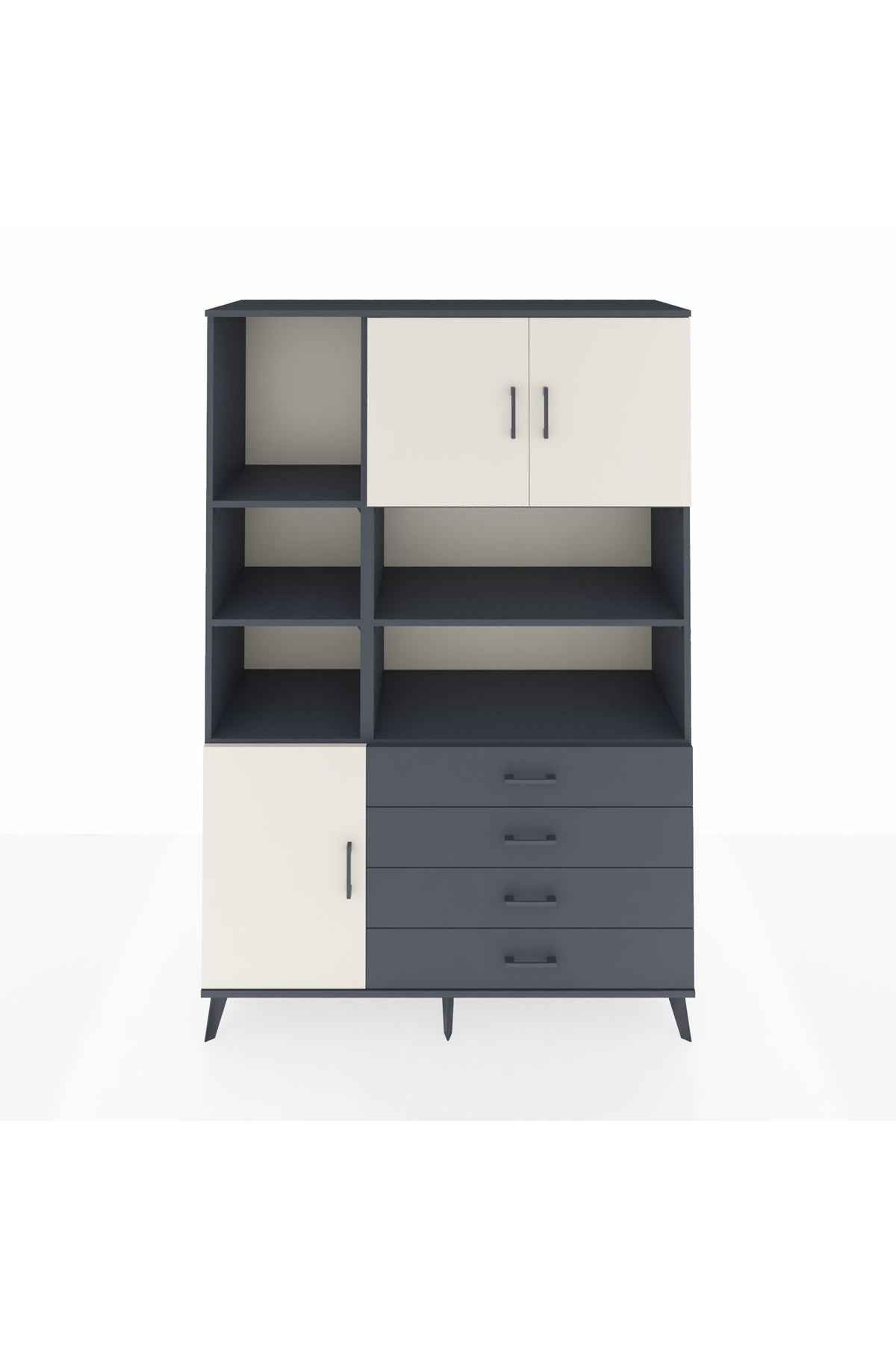 Hyperion Dolap 8 Raflı 4 Çekmeceli 3 Kapaklı 132x44x195 Antrasit-Aytaşı/Antrasit