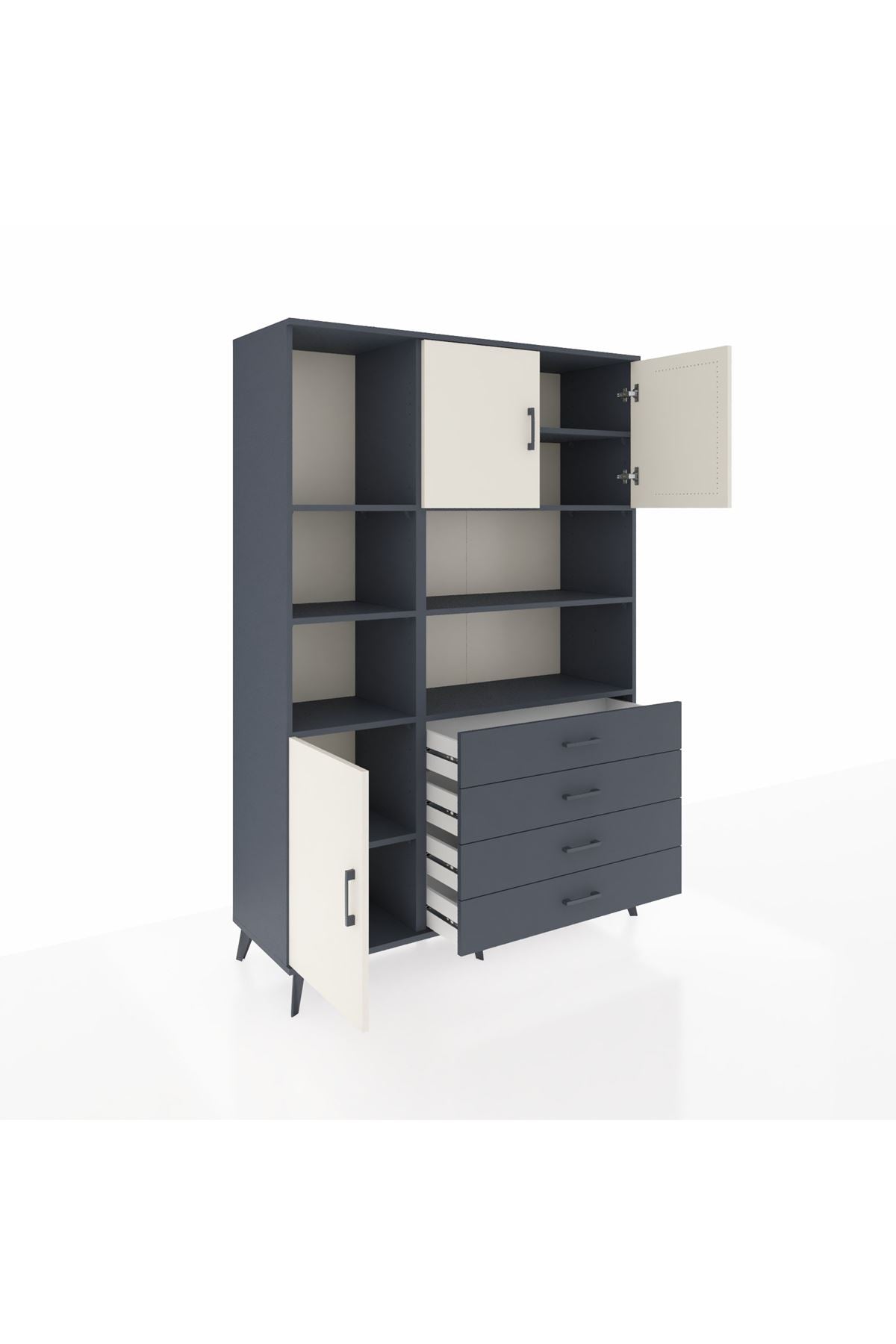 Hyperion Dolap 8 Raflı 4 Çekmeceli 3 Kapaklı 132x44x195 Antrasit-Aytaşı/Antrasit