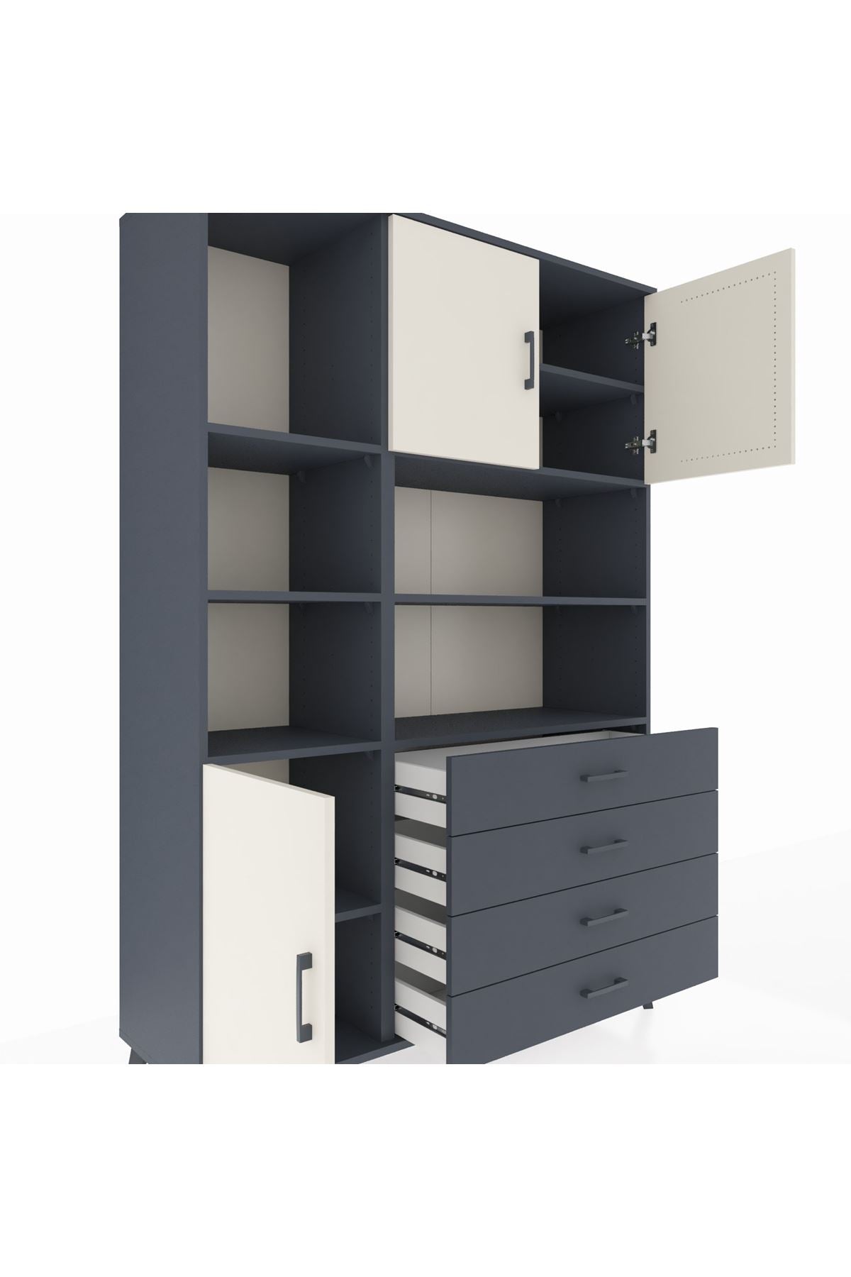 Hyperion Dolap 8 Raflı 4 Çekmeceli 3 Kapaklı 132x44x195 Antrasit-Aytaşı/Antrasit