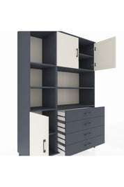 Hyperion Dolap 8 Raflı 4 Çekmeceli 3 Kapaklı 132x44x195 Antrasit-Aytaşı/Antrasit