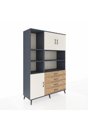 Hyperion Dolap 8 Raflı 4 Çekmeceli 3 Kapaklı 132x44x195 Antrasit-Aytaşı/Çam