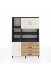 Hyperion Dolap 8 Raflı 4 Çekmeceli 3 Kapaklı 132x44x195 Antrasit-Aytaşı/Çam