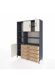 Hyperion Dolap 8 Raflı 4 Çekmeceli 3 Kapaklı 132x44x195 Antrasit-Aytaşı/Çam