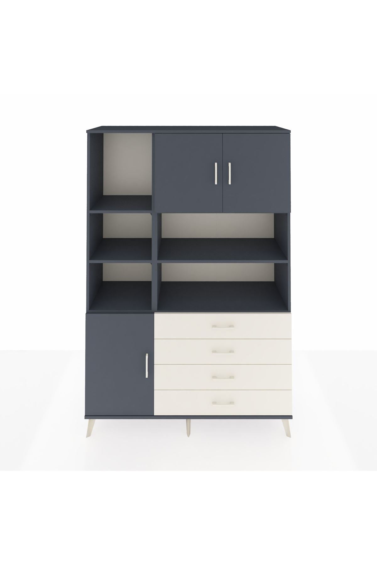 Hyperion Dolap 8 Raflı 4 Çekmeceli 3 Kapaklı 132x44x195 Antrasit-Antrasit/Aytaşı