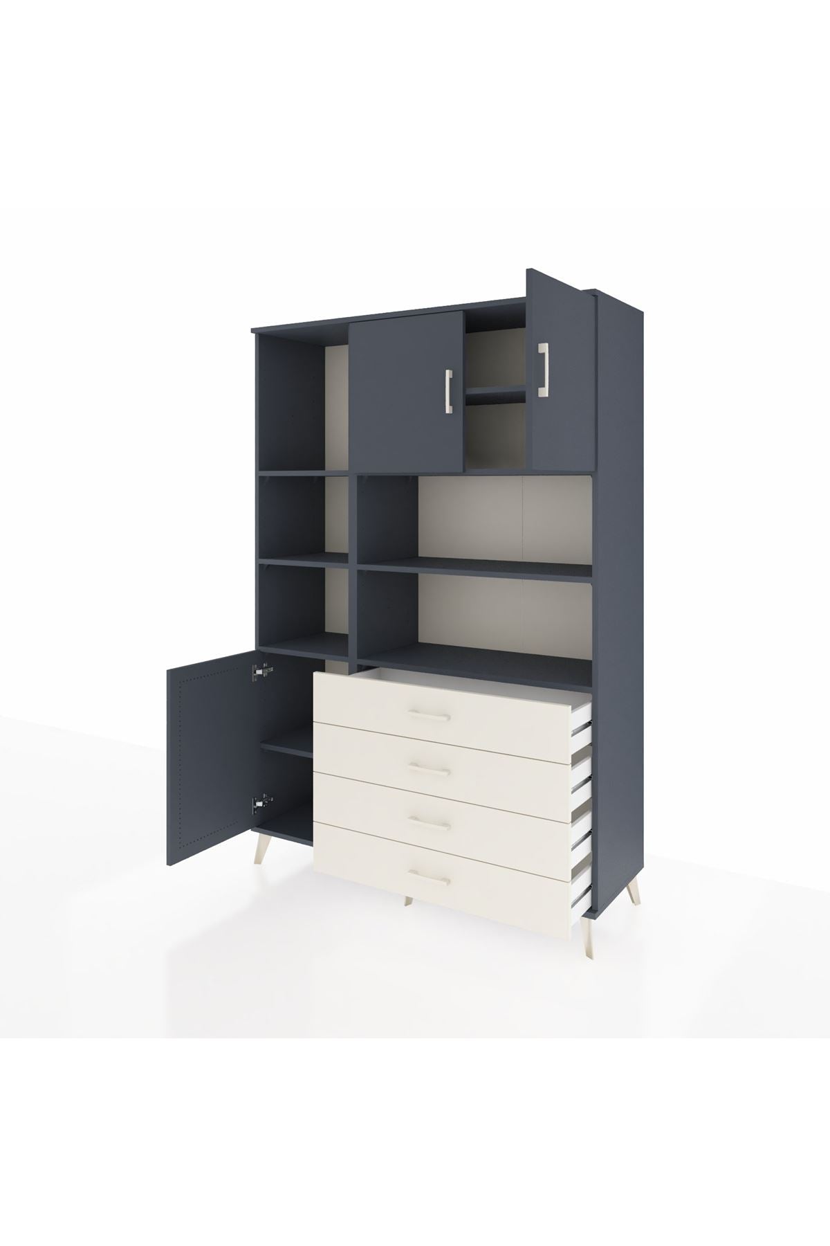 Hyperion Dolap 8 Raflı 4 Çekmeceli 3 Kapaklı 132x44x195 Antrasit-Antrasit/Aytaşı