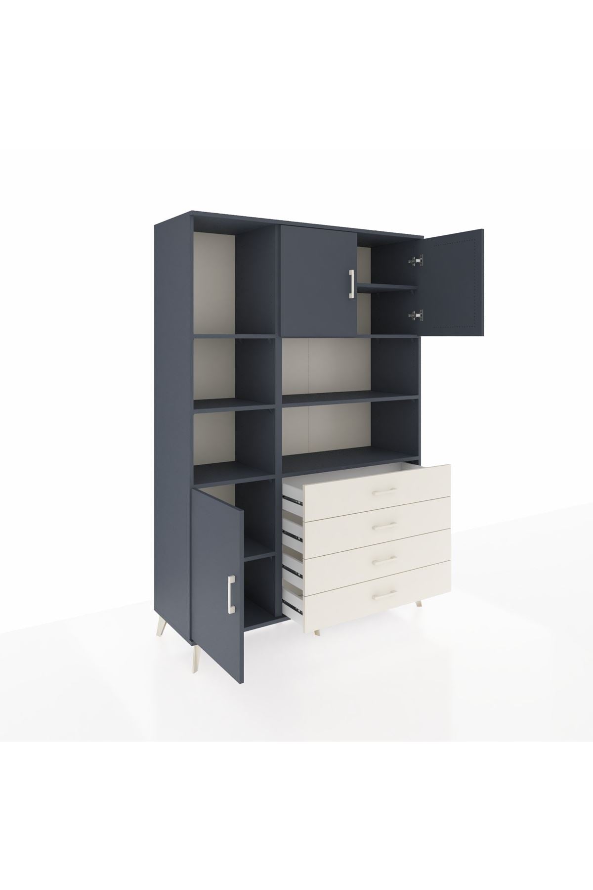 Hyperion Dolap 8 Raflı 4 Çekmeceli 3 Kapaklı 132x44x195 Antrasit-Antrasit/Aytaşı
