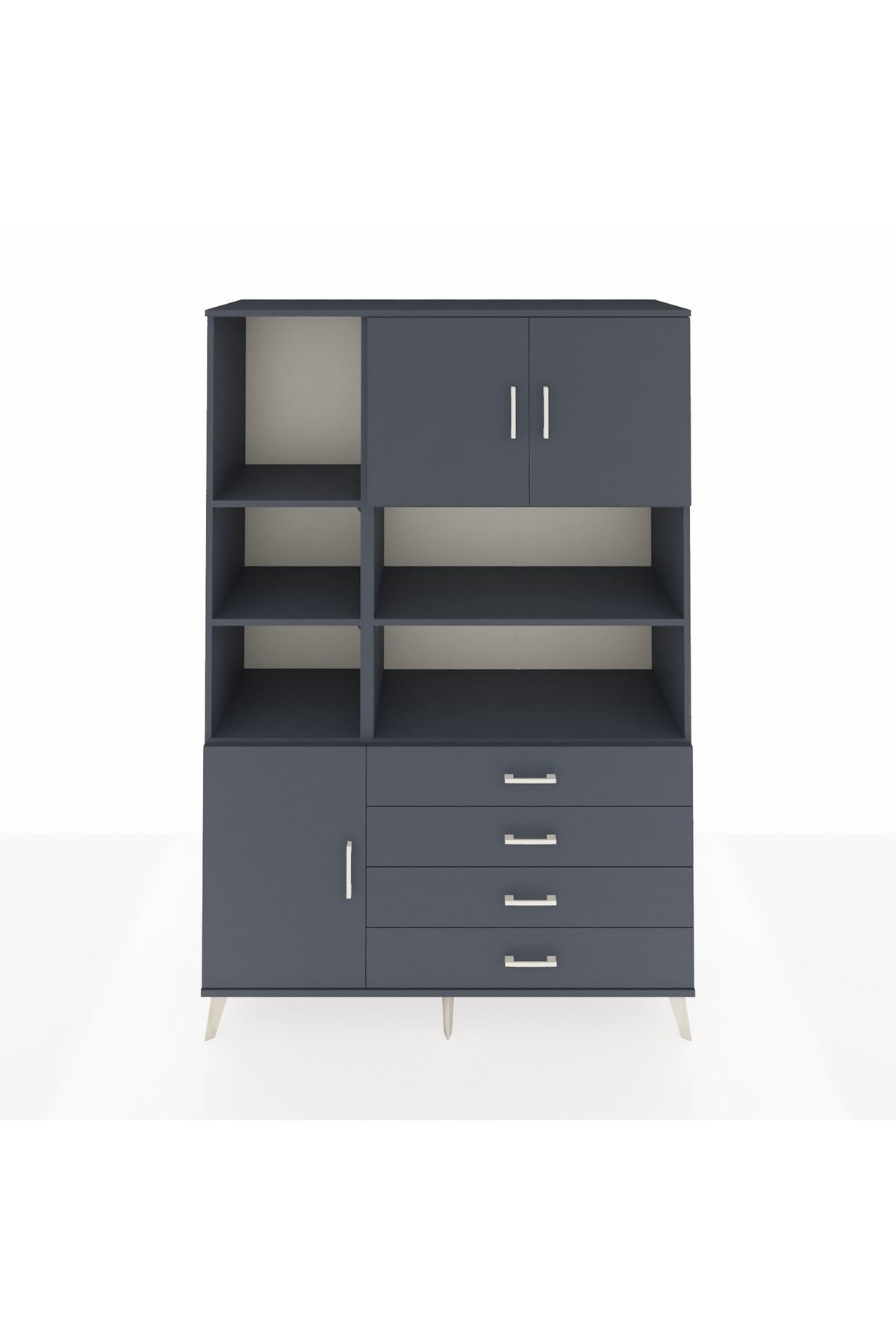 Hyperion Dolap 8 Raflı 4 Çekmeceli 3 Kapaklı 132x44x195 Antrasit-Antrasit/Antrasit