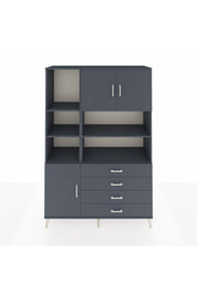 Hyperion Dolap 8 Raflı 4 Çekmeceli 3 Kapaklı 132x44x195 Antrasit-Antrasit/Antrasit