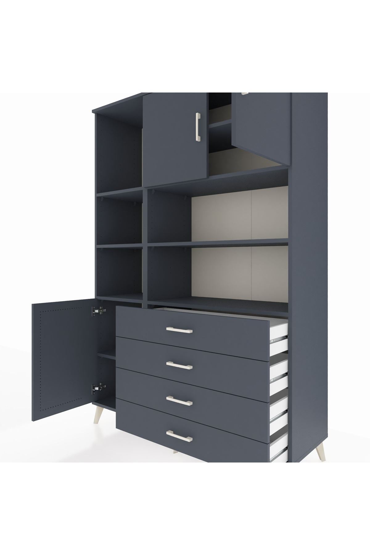 Hyperion Dolap 8 Raflı 4 Çekmeceli 3 Kapaklı 132x44x195 Antrasit-Antrasit/Antrasit