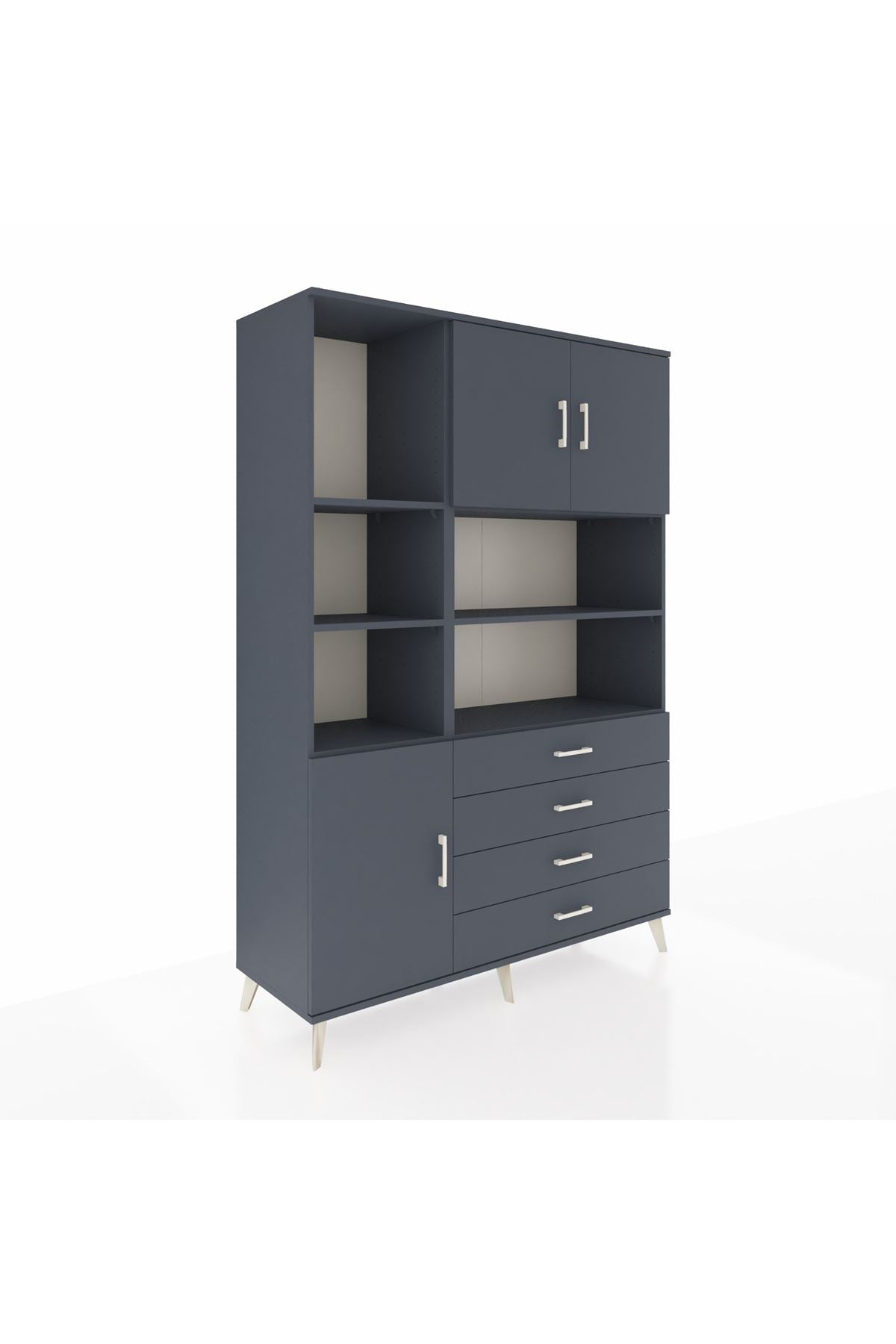 Hyperion Dolap 8 Raflı 4 Çekmeceli 3 Kapaklı 132x44x195 Antrasit-Antrasit/Antrasit