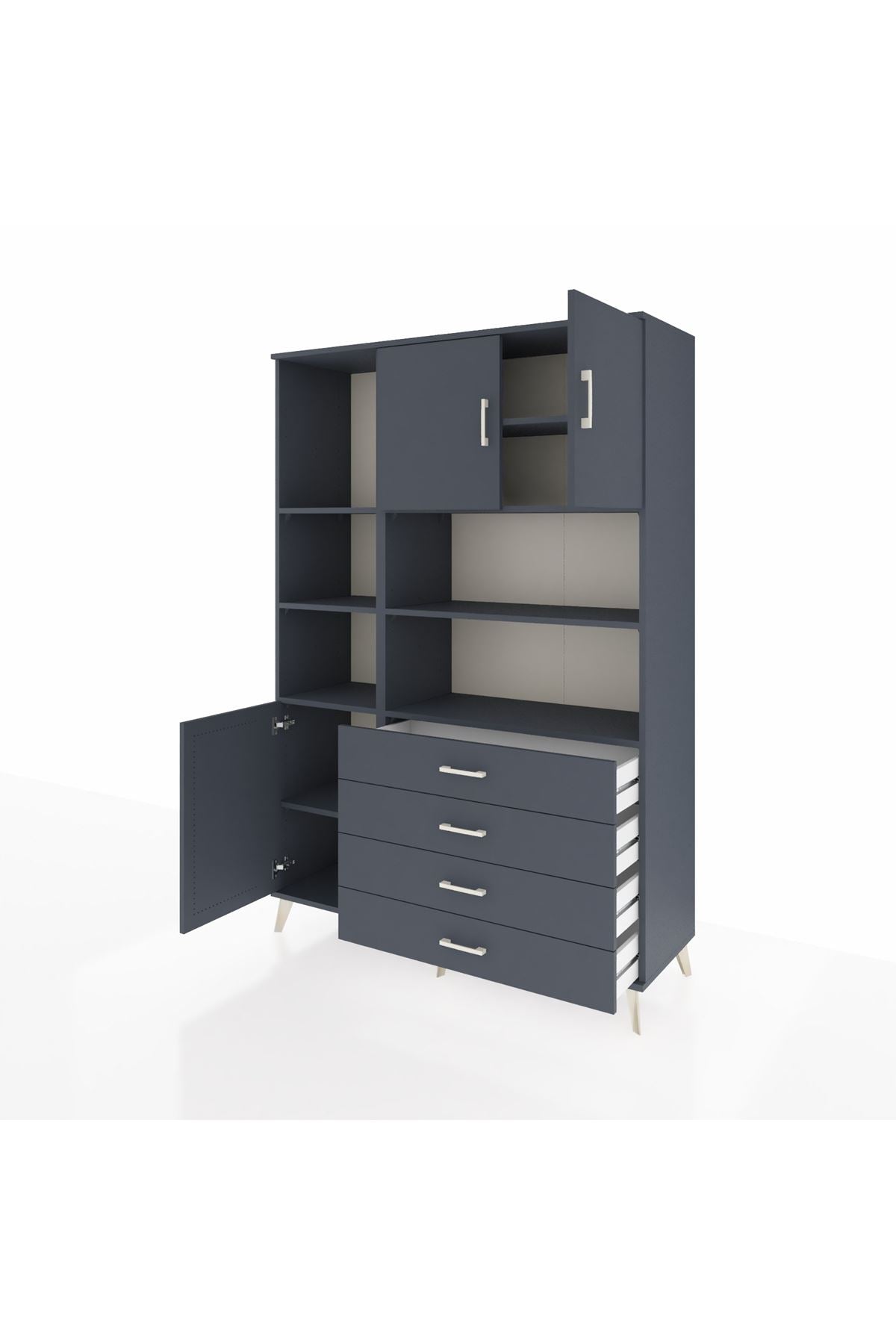 Hyperion Dolap 8 Raflı 4 Çekmeceli 3 Kapaklı 132x44x195 Antrasit-Antrasit/Antrasit