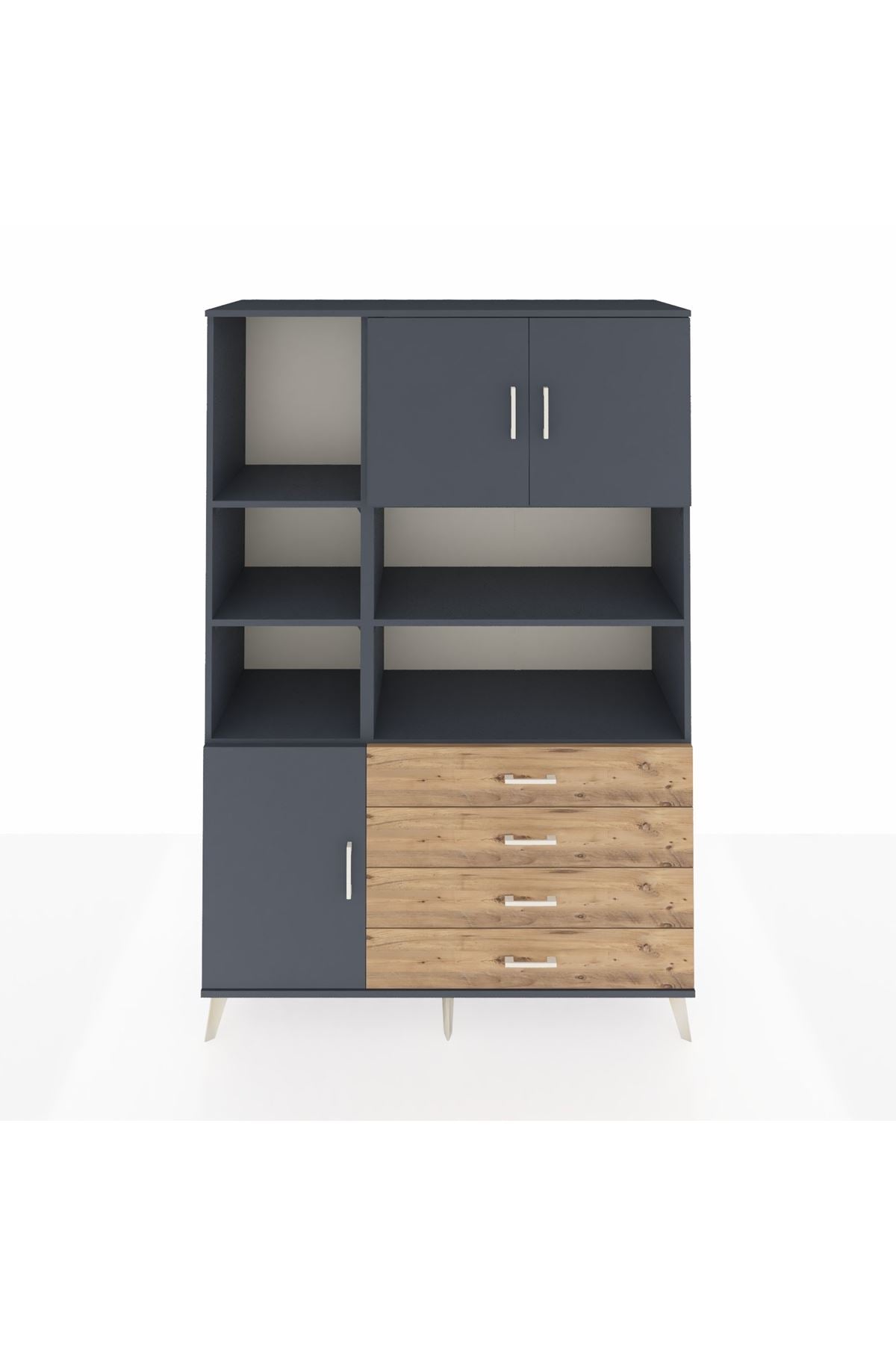 Hyperion Dolap 8 Raflı 4 Çekmeceli 3 Kapaklı 132x44x195 Antrasit-Antrasit/Çam