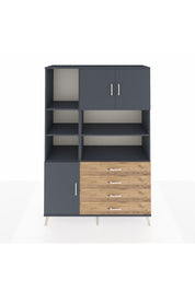 Hyperion Dolap 8 Raflı 4 Çekmeceli 3 Kapaklı 132x44x195 Antrasit-Antrasit/Çam