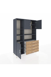 Hyperion Dolap 8 Raflı 4 Çekmeceli 3 Kapaklı 132x44x195 Antrasit-Antrasit/Çam