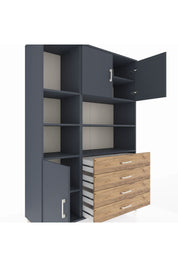 Hyperion Dolap 8 Raflı 4 Çekmeceli 3 Kapaklı 132x44x195 Antrasit-Antrasit/Çam