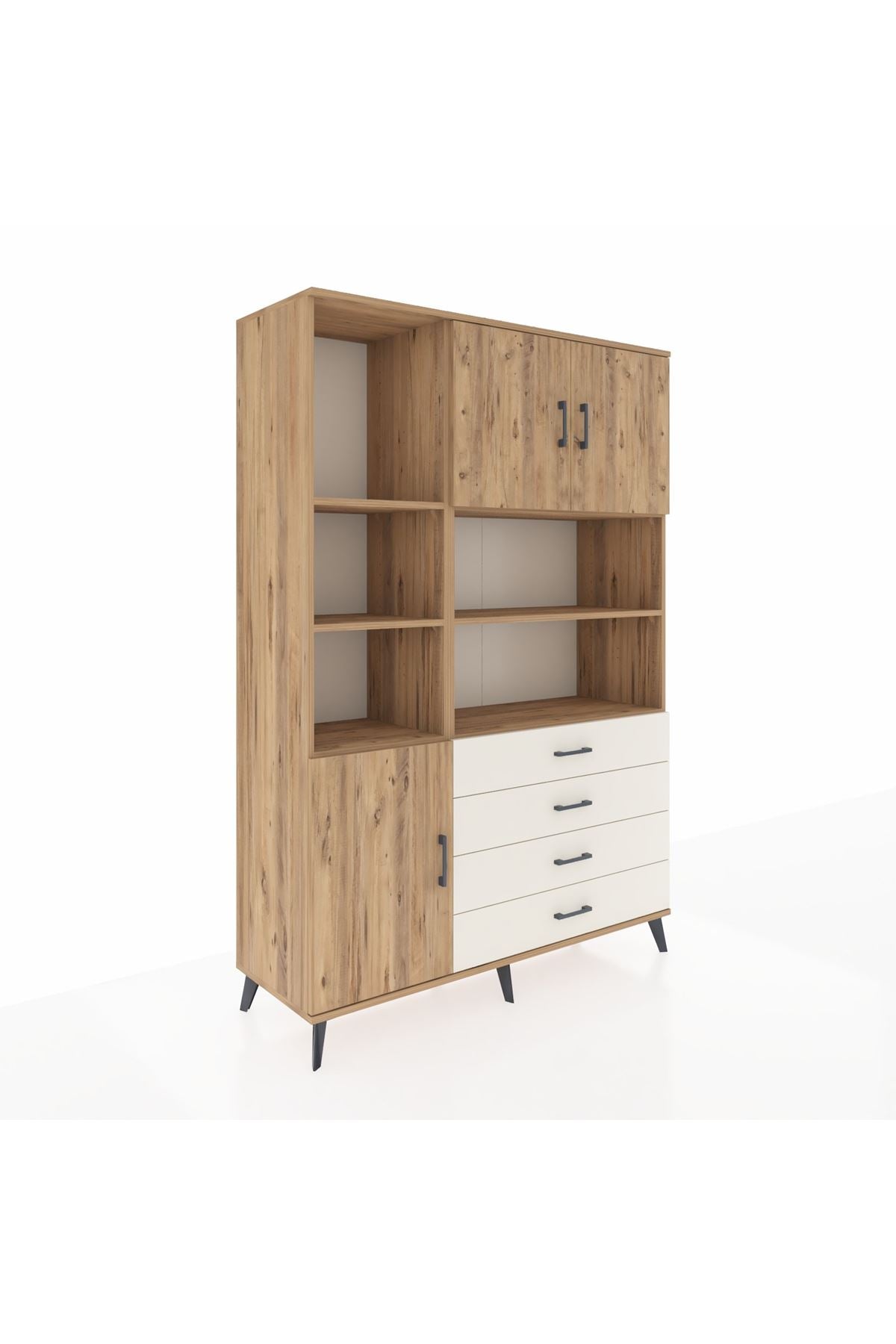 Hyperion Dolap 8 Raflı 4 Çekmeceli 3 Kapaklı 132x44x195 Çam-Çam/Aytaşı