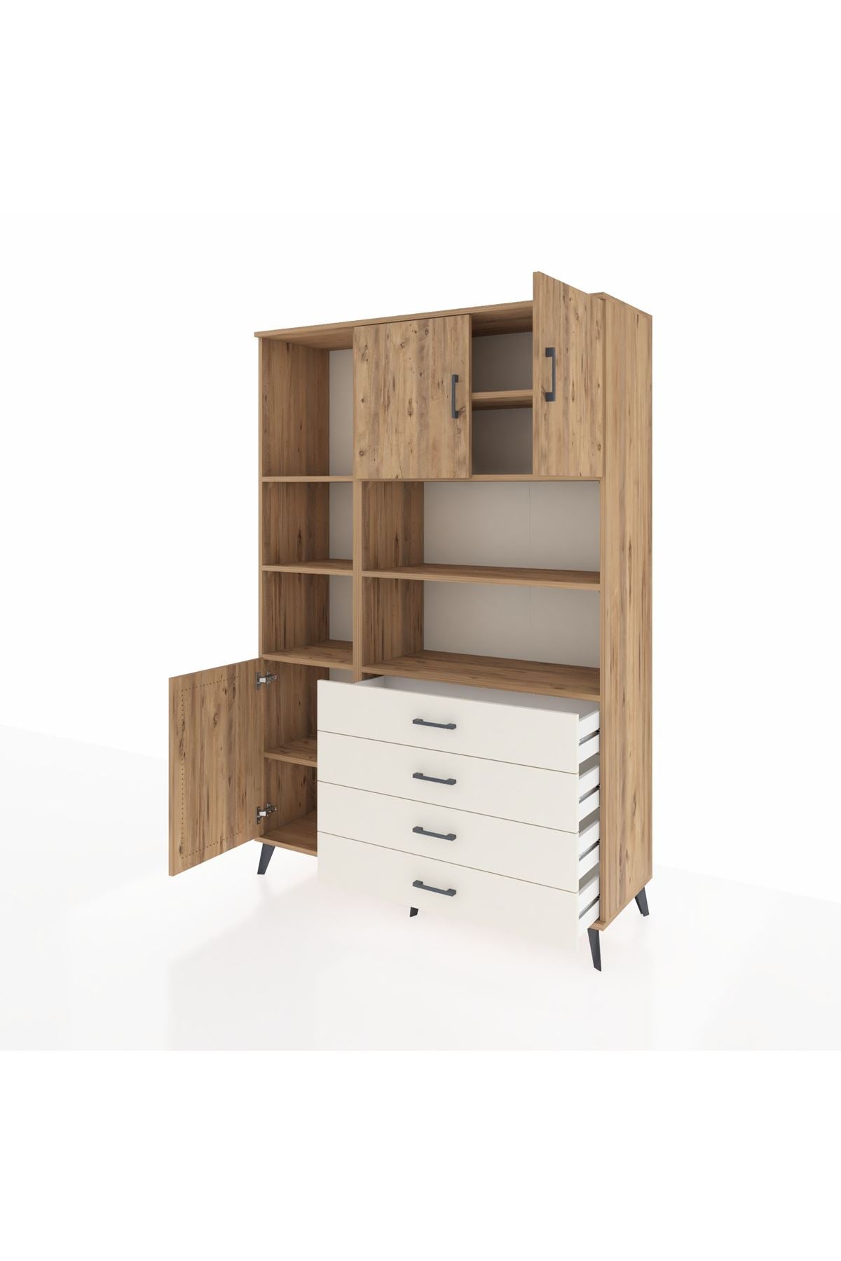 Hyperion Dolap 8 Raflı 4 Çekmeceli 3 Kapaklı 132x44x195 Çam-Çam/Aytaşı