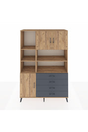 Hyperion Dolap 8 Raflı 4 Çekmeceli 3 Kapaklı 132x44x195 Çam-Çam/Antrasit
