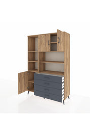 Hyperion Dolap 8 Raflı 4 Çekmeceli 3 Kapaklı 132x44x195 Çam-Çam/Antrasit