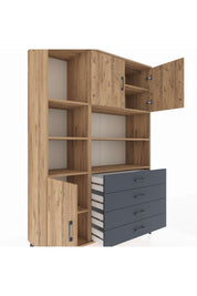 Hyperion Dolap 8 Raflı 4 Çekmeceli 3 Kapaklı 132x44x195 Çam-Çam/Antrasit