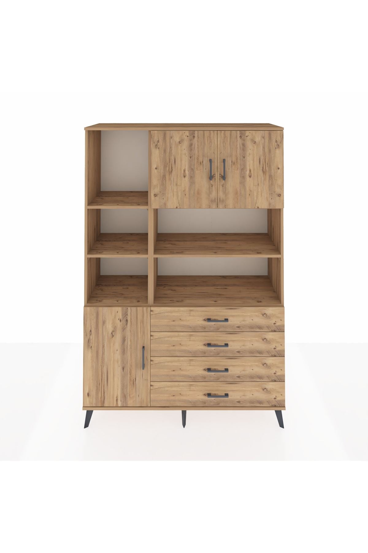 Hyperion Dolap 8 Raflı 4 Çekmeceli 3 Kapaklı 132x44x195 Çam-Çam/Çam