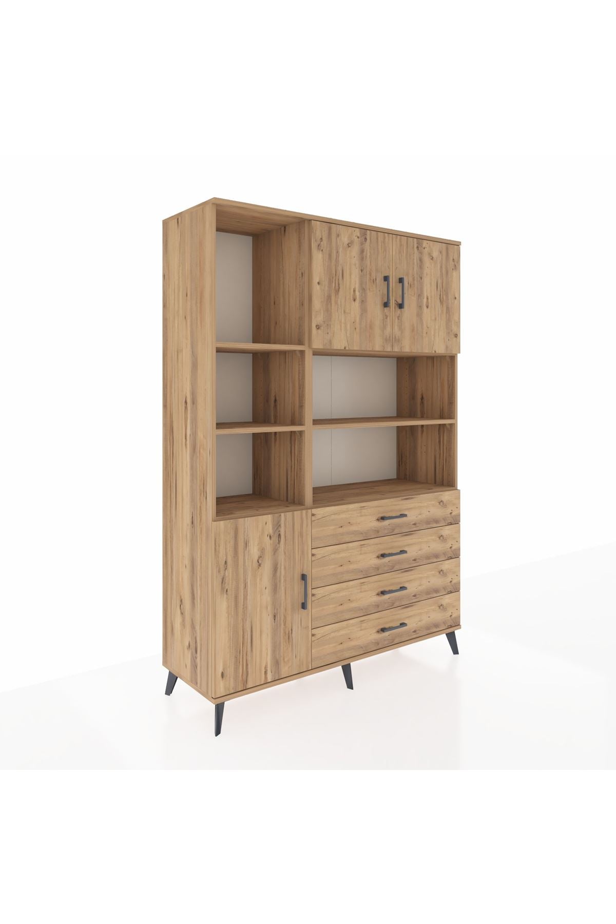 Hyperion Dolap 8 Raflı 4 Çekmeceli 3 Kapaklı 132x44x195 Çam-Çam/Çam