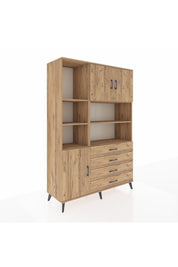 Hyperion Dolap 8 Raflı 4 Çekmeceli 3 Kapaklı 132x44x195 Çam-Çam/Çam