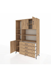 Hyperion Dolap 8 Raflı 4 Çekmeceli 3 Kapaklı 132x44x195 Çam-Çam/Çam