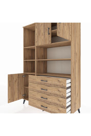Hyperion Dolap 8 Raflı 4 Çekmeceli 3 Kapaklı 132x44x195 Çam-Çam/Çam